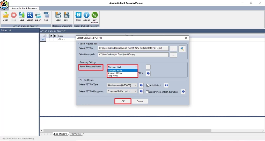 select the recovery mode and click on Ok.