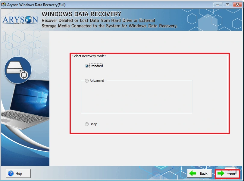 Select the recovery mode and tap on Next.