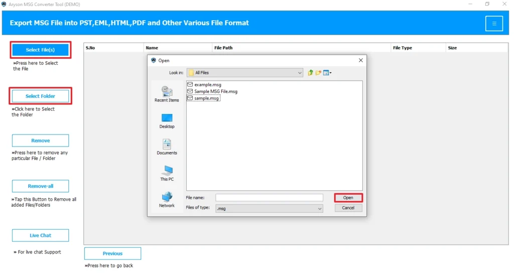 Select the File/Folder and click on open.