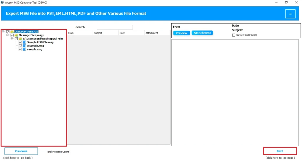 Select the mailbox data and click Next.