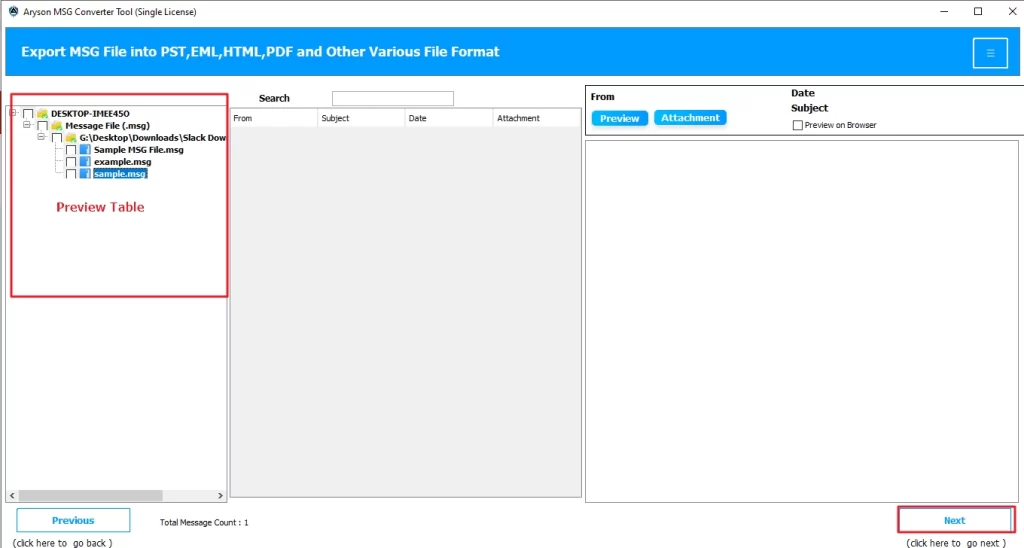Select the Preview table and click Next.