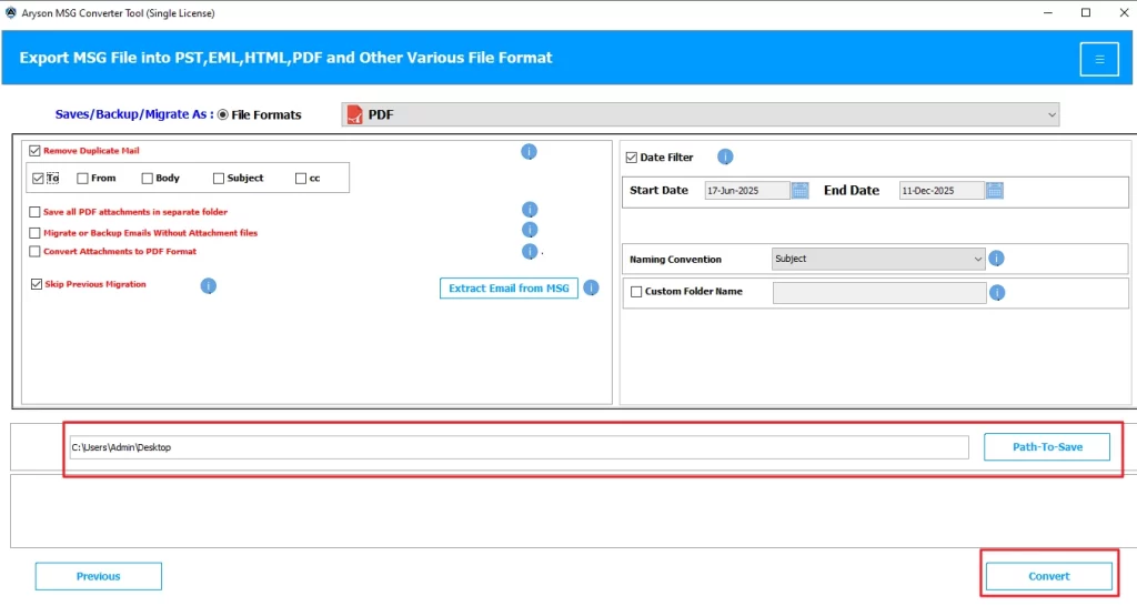 Choose the Path to save and click Convert.