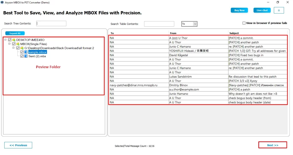 Preview the mailbox data and click Next.