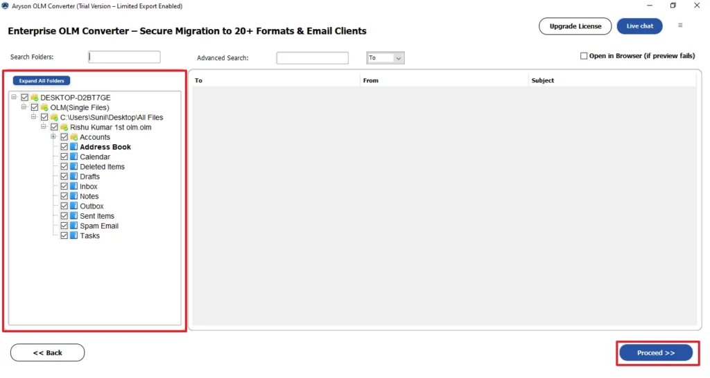 Check the folders and preview the details, and click Next.