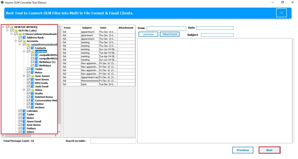 Preview the files, and then click Next.