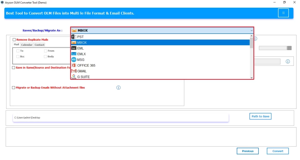Select MBOX.