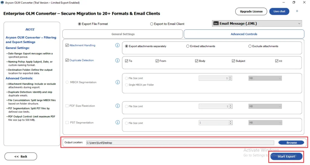 browse the destination to save click Start Export.