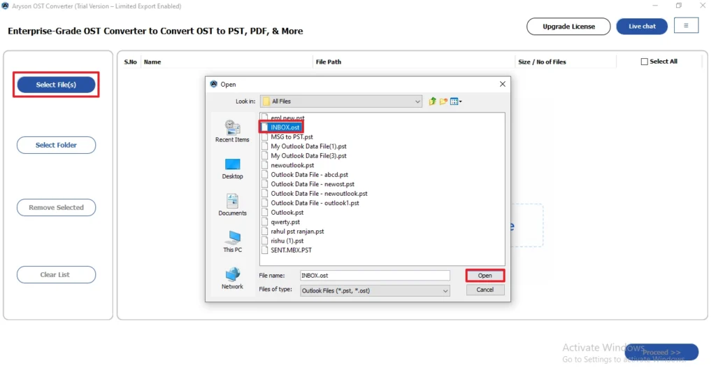 Click the Select Files or Select Folder and click on open.