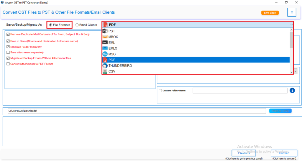 Select PDF.