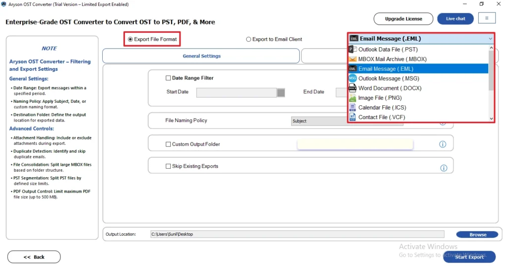 choose the Email Message (.EML) File Format.