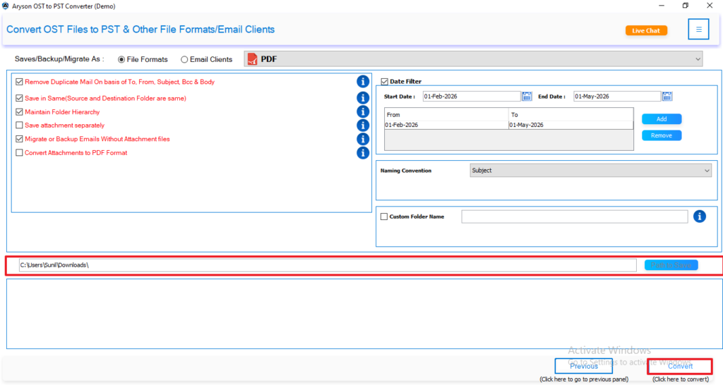 Select the path to save & click Convert.