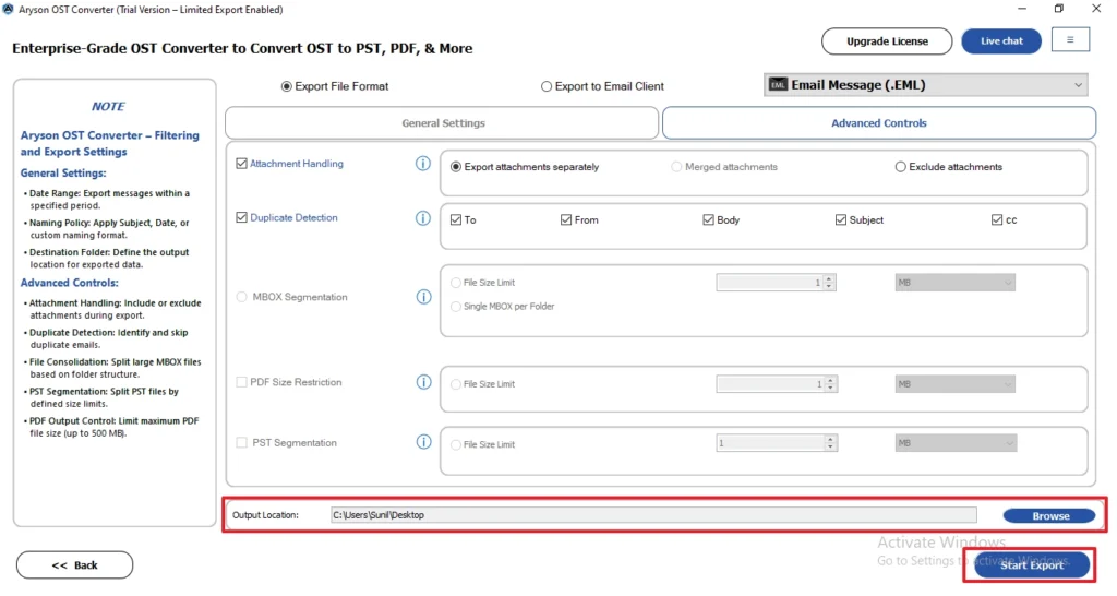 Select the saving path location and start export.