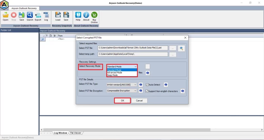 Select the preferred scanning mode and proceed.