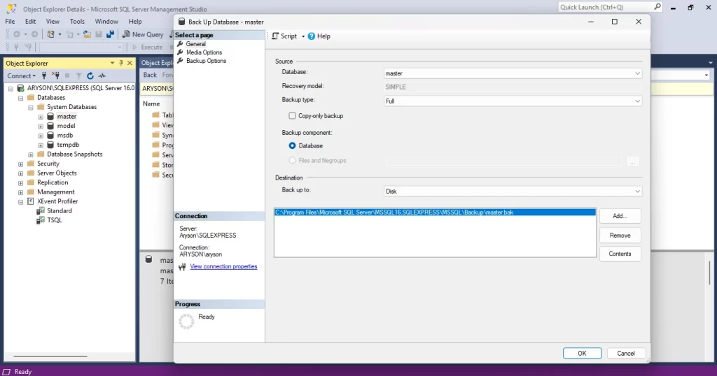 Select the location where  backup file is stored