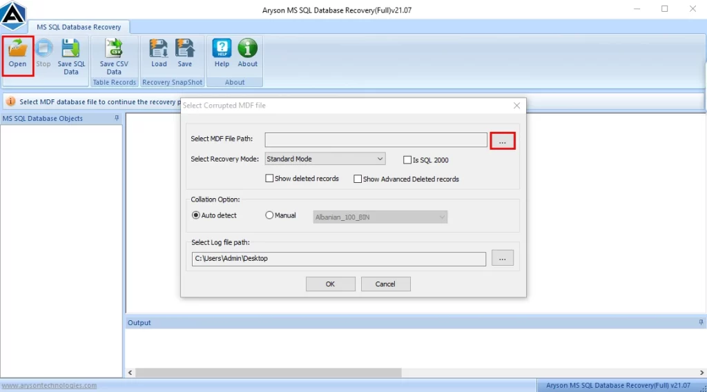 Select MDF or LDF file