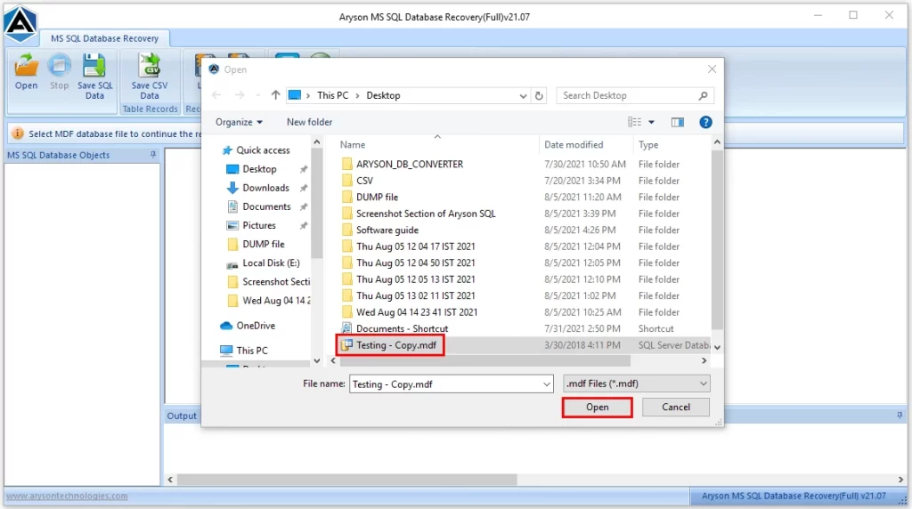 Open damaged database file
