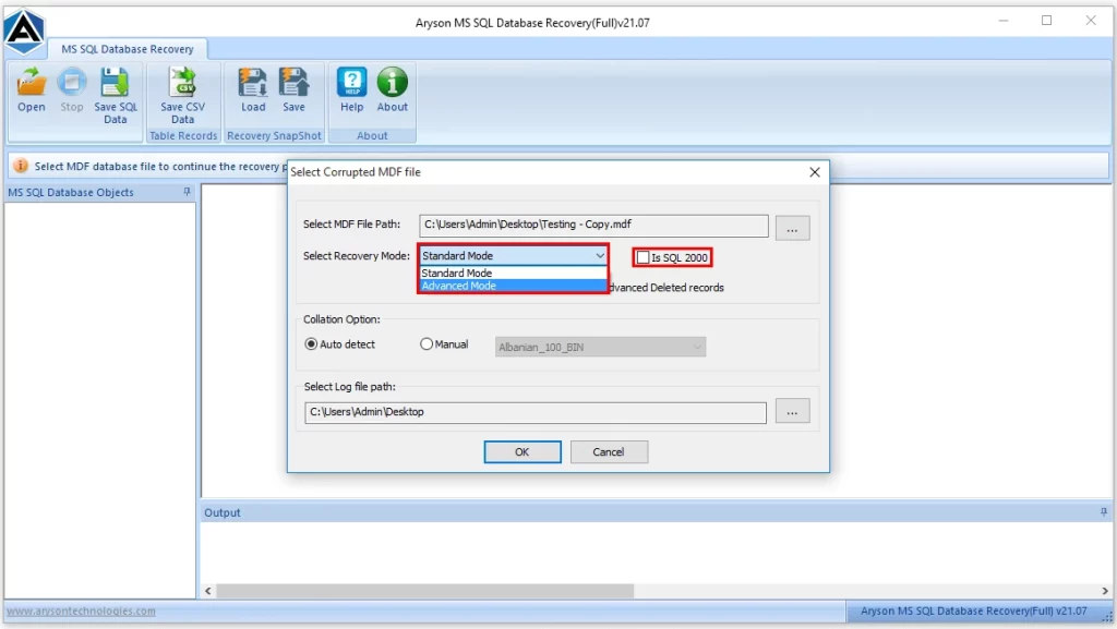 Choose Standard or Advanced mode → then click Scan.