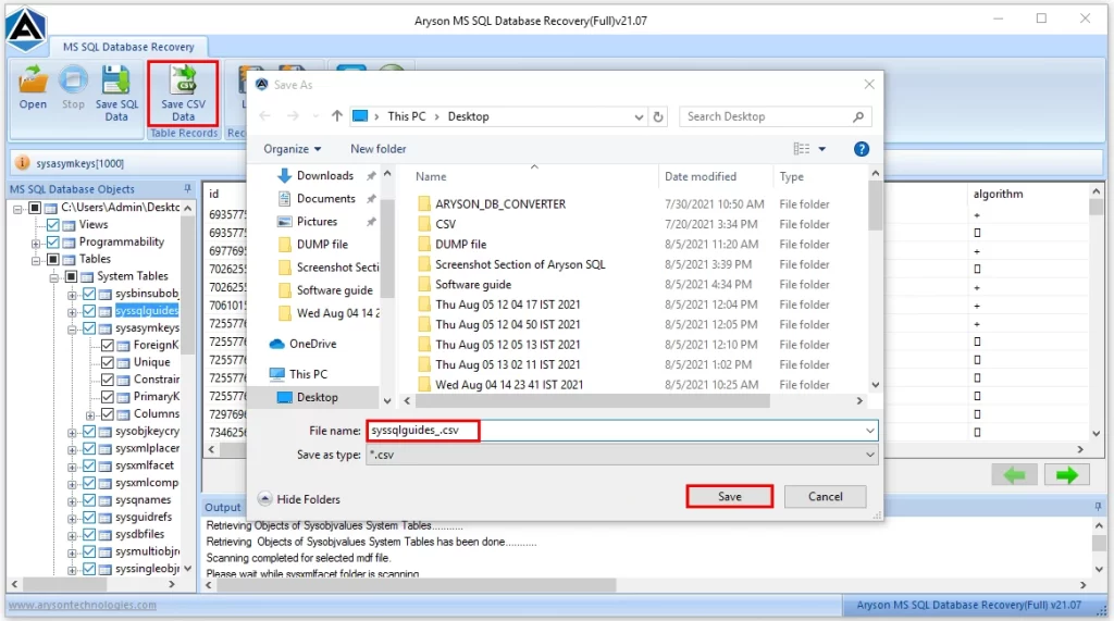 Click Save SQL Data.