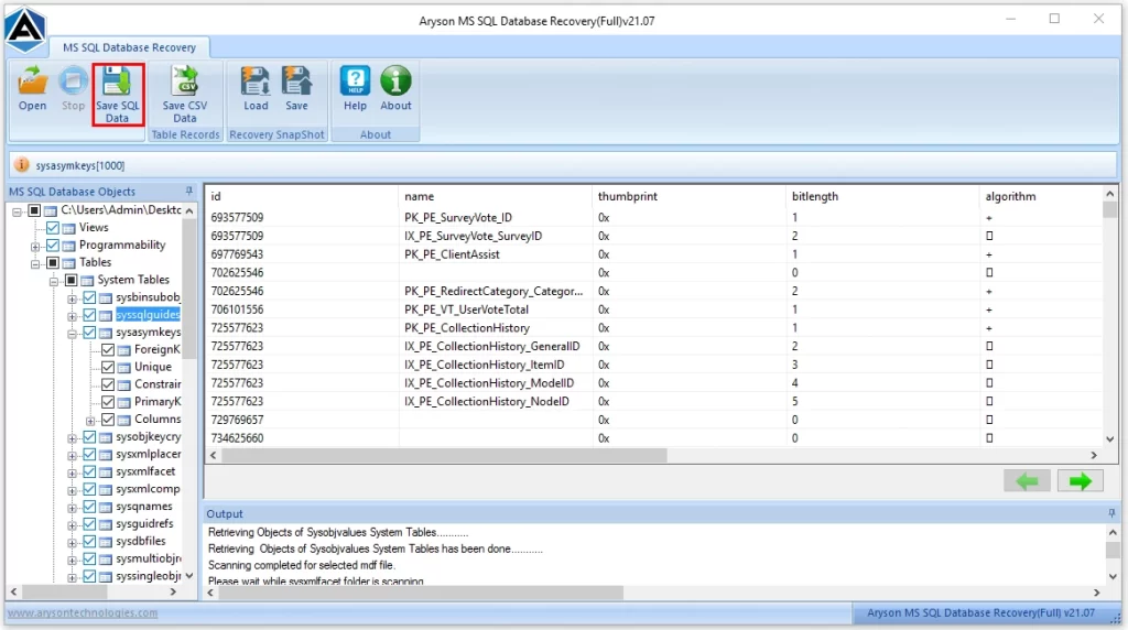 Select the Save SQL Data and Hit Ok.