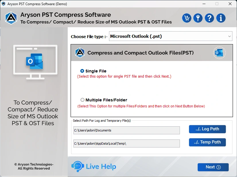 Download and open the PST Compress Tool.