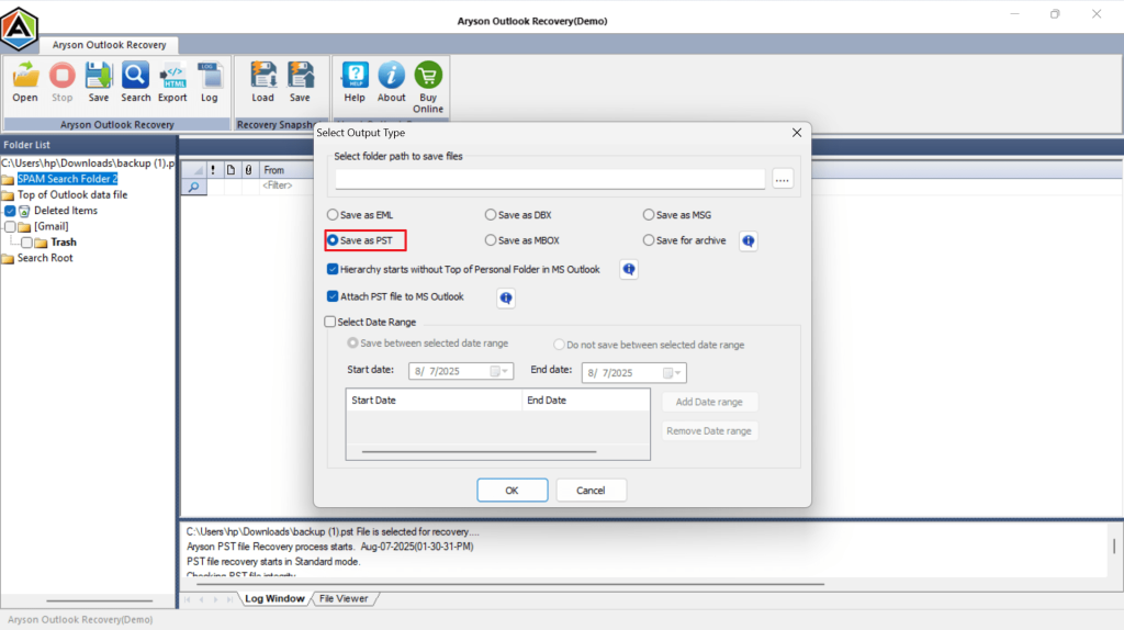 Click Save and select the output file format.