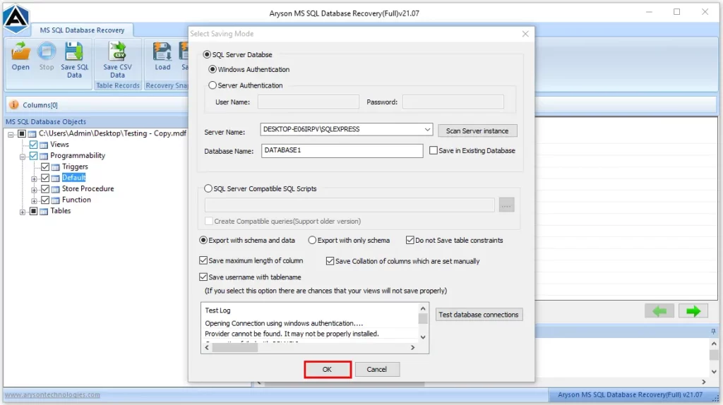 Press the OK button.