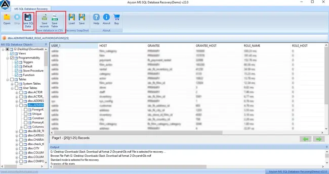 Select 'Save SQL Data.'