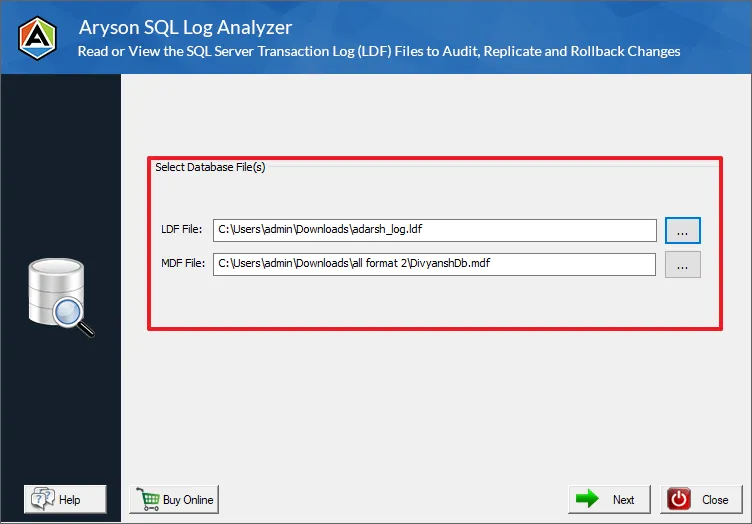add .ldf and .mdf files.