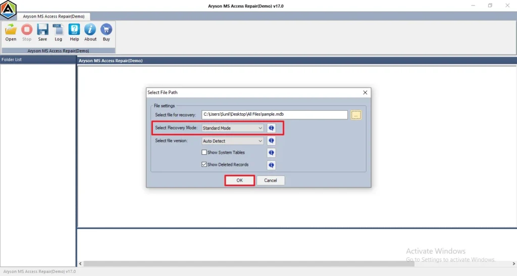 Choose the recovery mode and click ok.