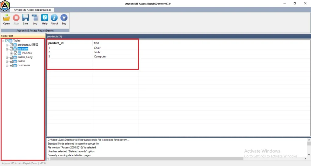 Preview the scanned folders and view the details.